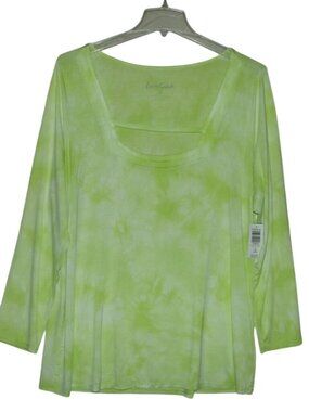 TORRID Love Sick T-shirt Womens 2X Green Tie Dye Strappy Square Neck long sleeve